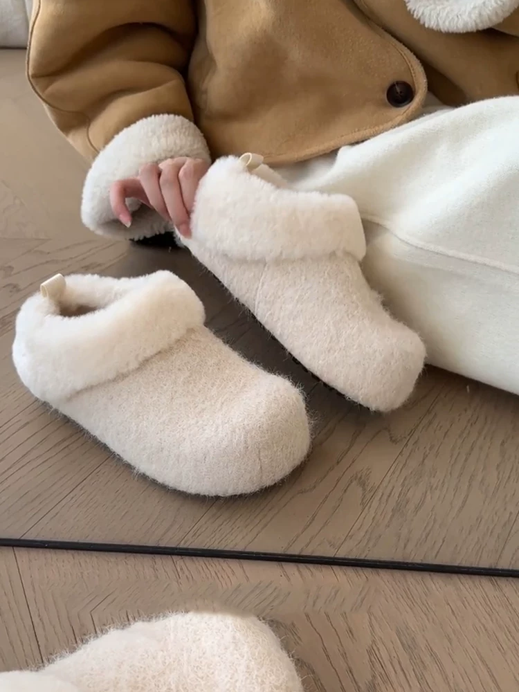 Phiên bản da cừu ~ Giày lười kiểu Birkenstock mềm mại, ấm áp, kiểu dáng mới dành cho nữ, giày lười đế dày dành cho phụ nữ nhỏ nhắn, giày mũi kín.