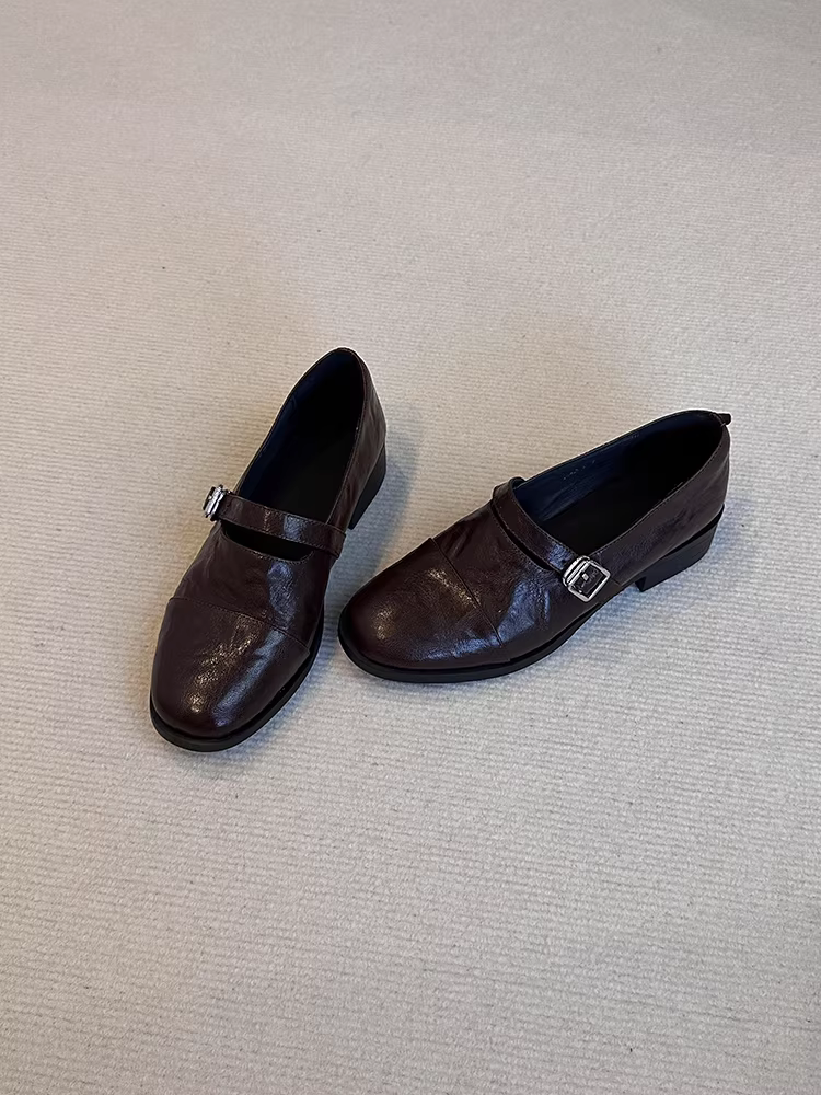 Phiên bản da cừu ~ Giày lười Mary Jane kiểu cổ điển đế mềm bằng da thật dành cho nữ, giày da nhỏ có quai đơn bằng da thật đơn giản