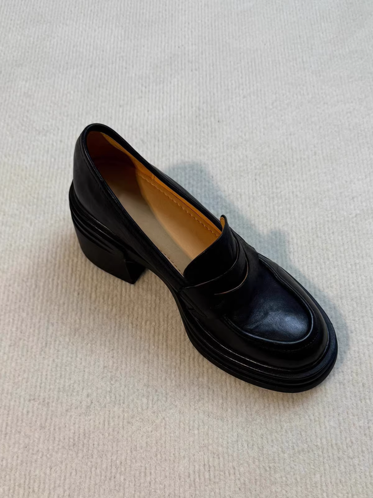 Phiên bản da cừu ~ Giày lười đế dày đế dày bằng da thật dành cho nữ, phong cách cổ điển, giày da đơn giản kiểu dáng đơn giản tăng chiều cao dành cho người nhỏ nhắn.