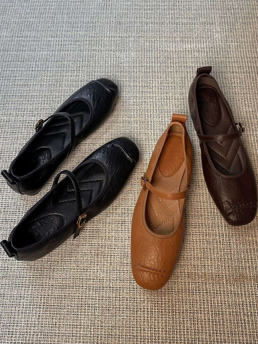 Phiên bản da cừu ~ Giày đế mềm phong cách rừng cổ điển nghệ thuật dành cho nữ, giày Mary Jane quai đơn bằng da thật, giày múa ba lê.
