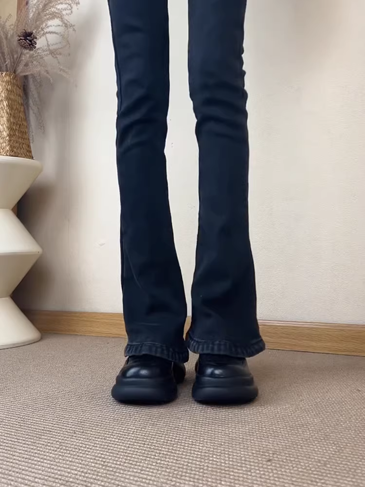 Phiên bản da cừu ~ Giày đế dày đế dày dành cho nữ, giày da nhỏ kiểu cổ điển mũi tròn, giày đơn đa năng.