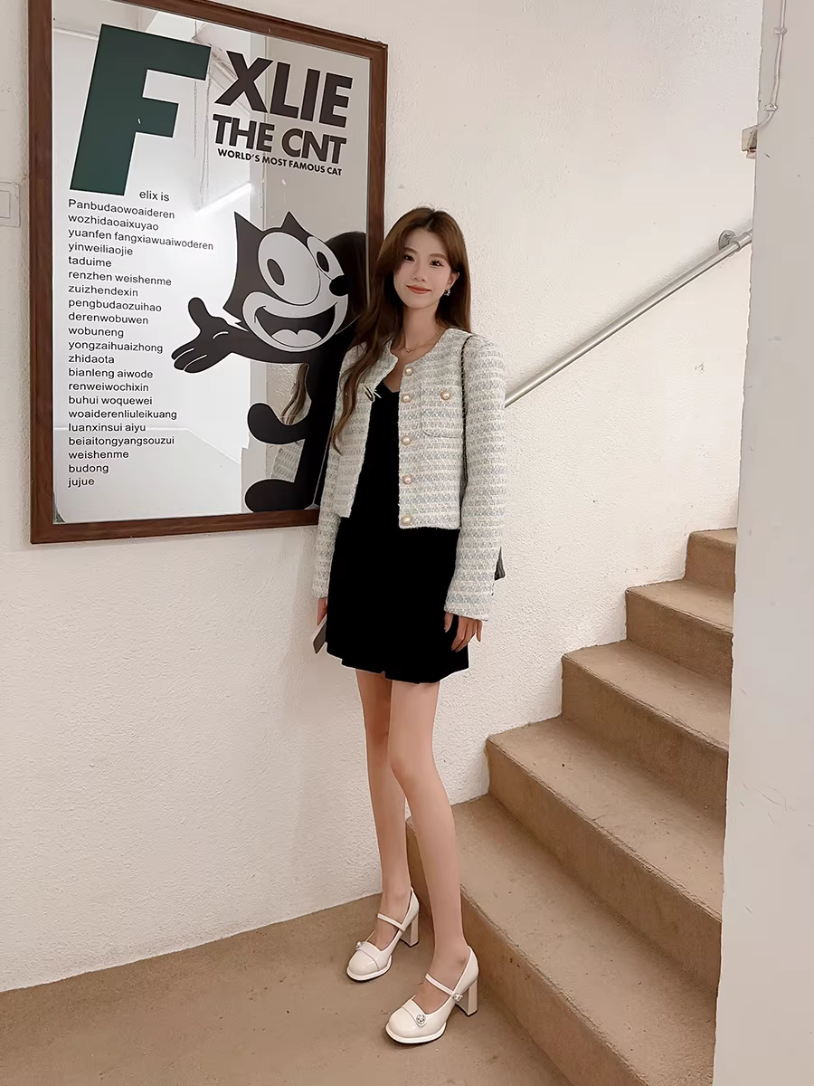 Giày cưới cao gót nữ Pear Xiaoqi~ Thu đông 2025 kiểu Pháp mới, gót thô, giày đơn giản đính đá sang trọng kiểu Mary Jane