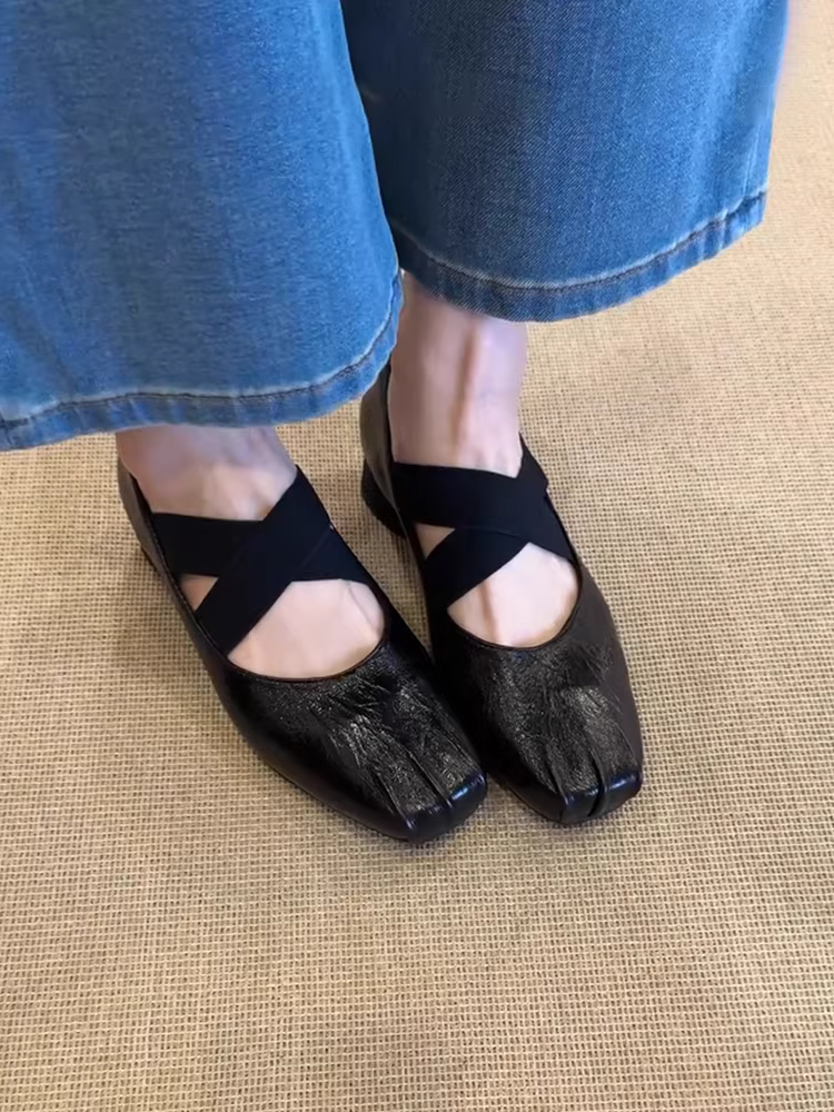 Phiên bản da cừu ~ Giày ba lê đế thấp mũi vuông có quai ngang dành cho nữ, giày Mary Jane da thật kiểu dáng cổ điển, đa năng