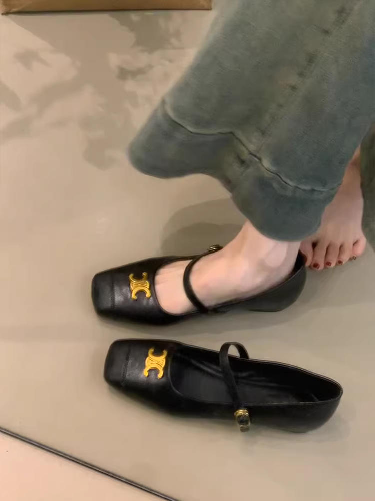 Phiên bản da cừu ~ phong cách buổi tối cổ điển giày đế bằng da thật mũi vuông quai đơn đa năng kiểu Mary Jane