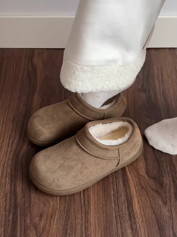 Phiên bản da cừu ~ giày vải cotton đơn giản, đa năng, kiểu dáng cổ điển dành cho nữ với đế dày, lót da lộn và lông cừu giữ ấm, kiểu giày đi tuyết