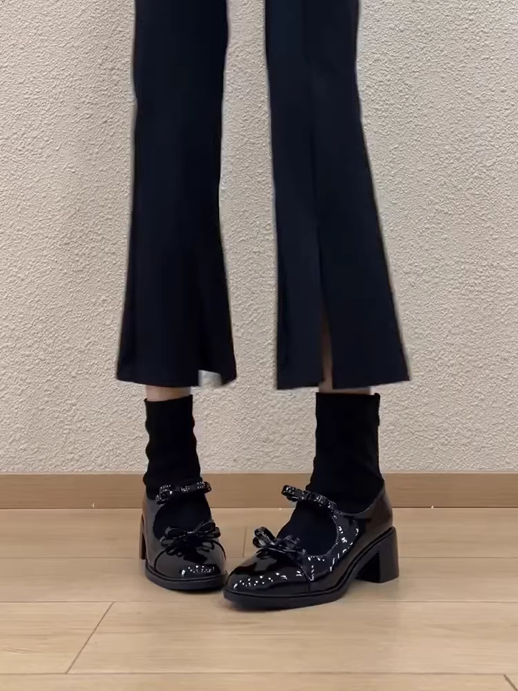 Phiên bản da bò ~ Giày bốt cao gót thắt nơ bằng da thật kiểu Chanel dành cho nữ, giày bốt ngắn đi làm kiểu cổ điển thời trang, kiểu dáng cổ điển, giúp thon gọn vóc dáng