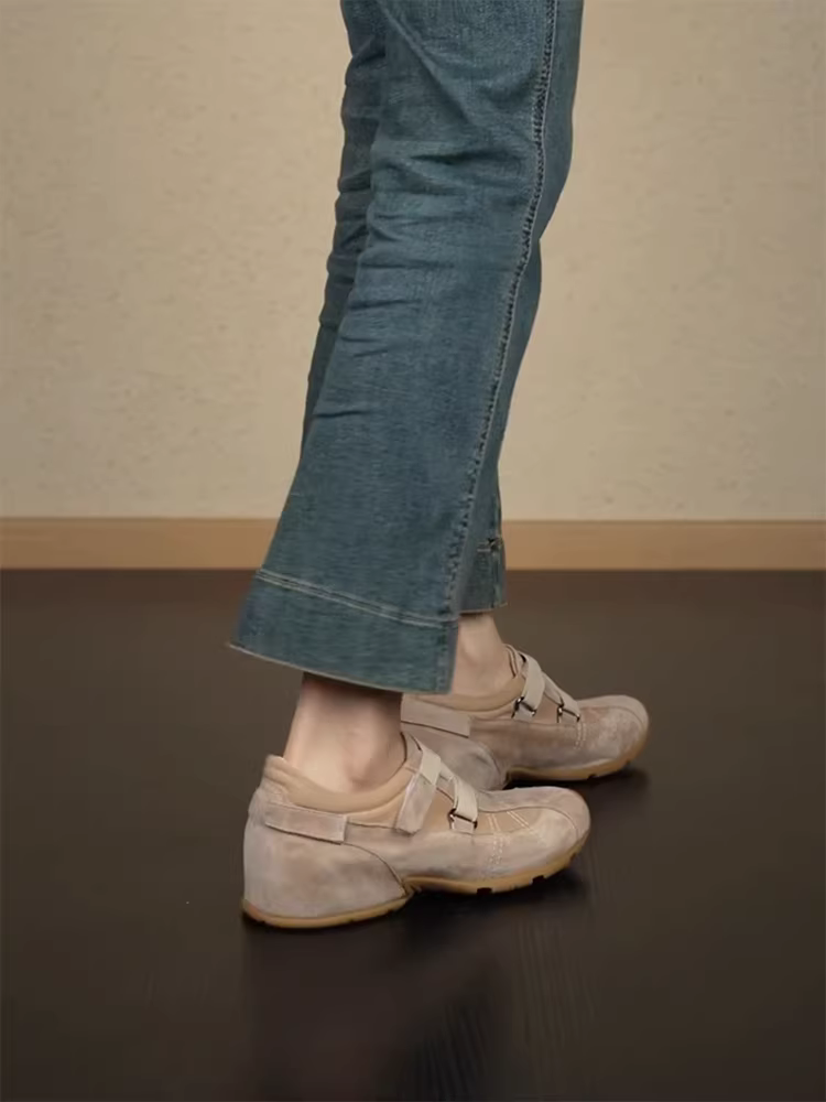 Phiên bản da cừu ~ Giày thể thao kiểu ballet thời trang mới dành cho nữ với độ tăng chiều cao ẩn, chất liệu da lộn, giày tập luyện kiểu Đức giản dị và thoải mái