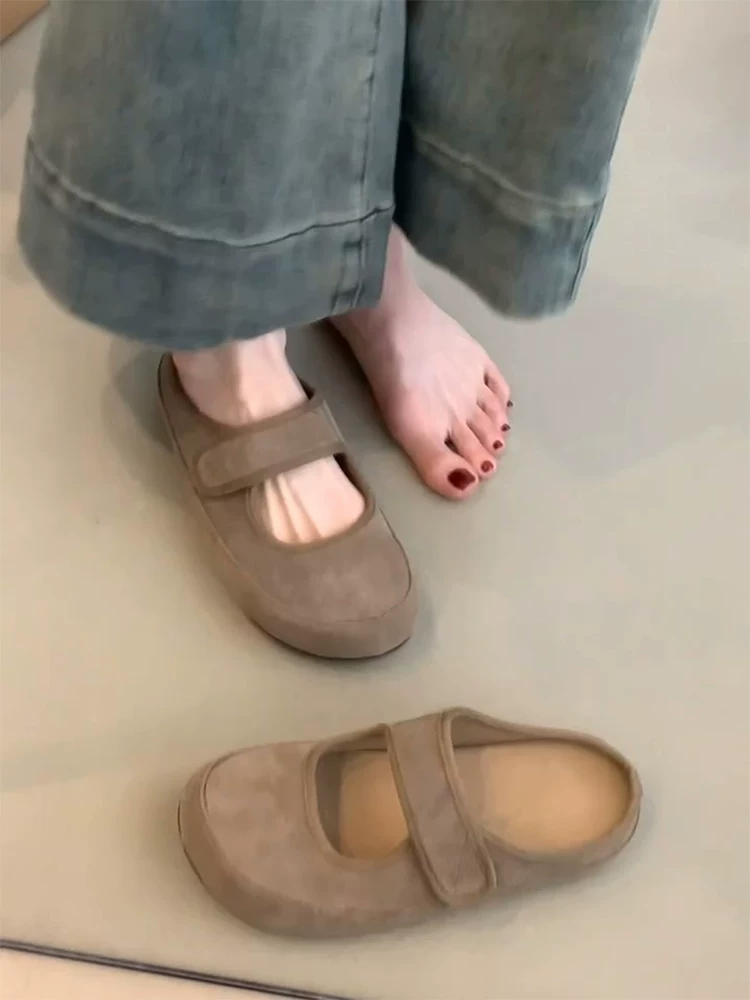 Phiên bản da cừu ~ Giày lười nữ kiểu Birkenstock cổ điển đa năng có quai dán, giày hở mũi có quai dán, dép khoét lỗ