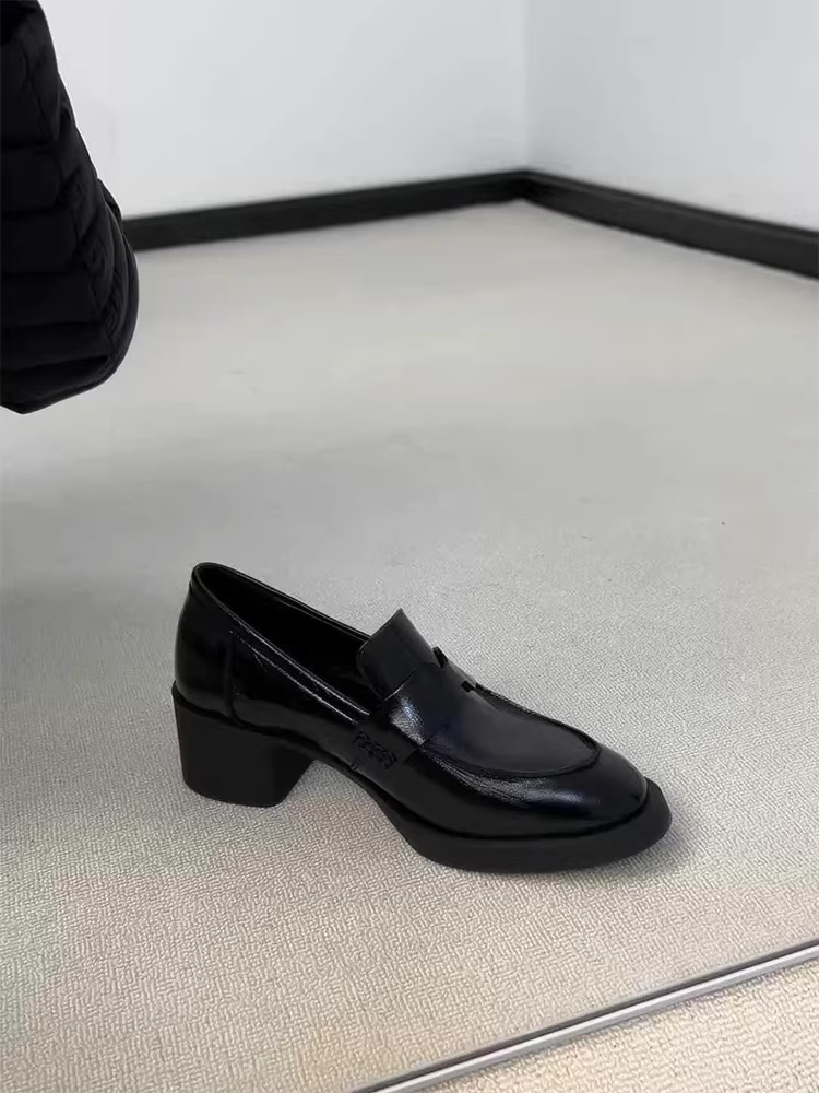 Phiên bản da cừu ~ Giày lười đế dày phong cách Anh quốc bằng da thật tối giản dành cho nữ, giày da nhỏ mũi tròn đa năng, kiểu dáng dễ mang