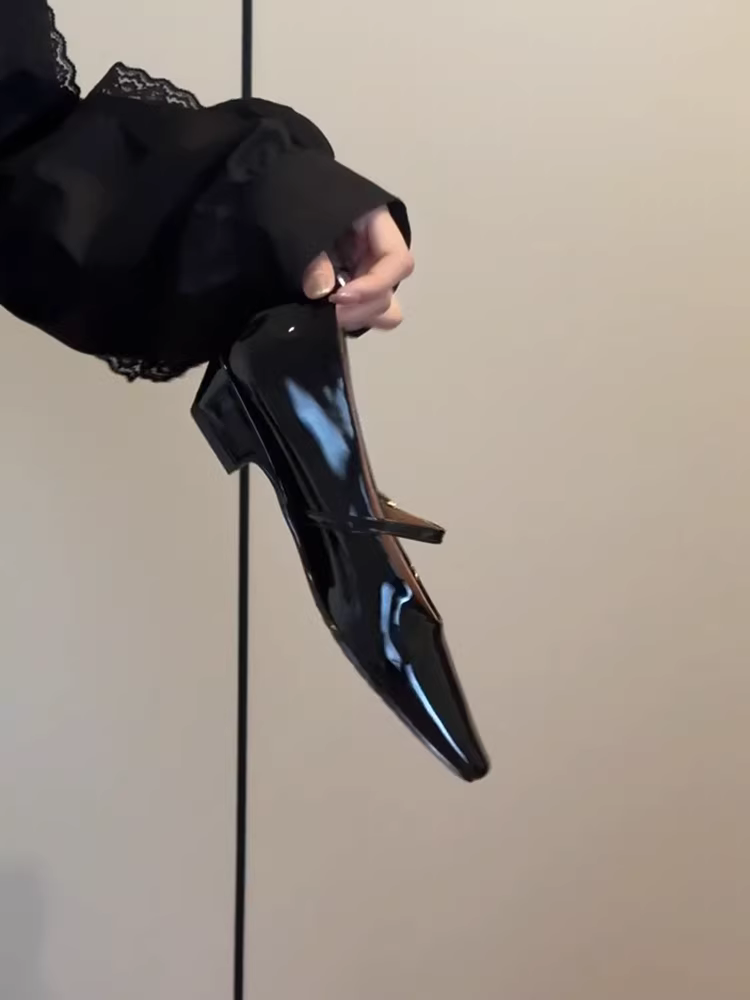 Phiên bản da cừu ~ Giày Mary Jane đế dày bằng da sáng chế kiểu Pháp dành cho nữ, giày đi làm mũi vuông đa năng, thanh lịch, đơn giản