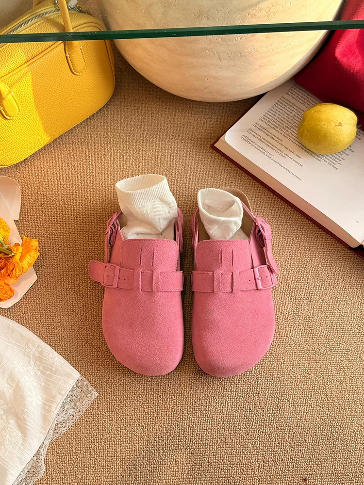Phiên bản da cừu ~ Giày Birkenstock đế dày tăng chiều cao mùa hè dành cho nữ, kiểu dáng cổ điển có thể mang hai chiều, chất liệu da thật, giày mũi tròn, mũi kín.