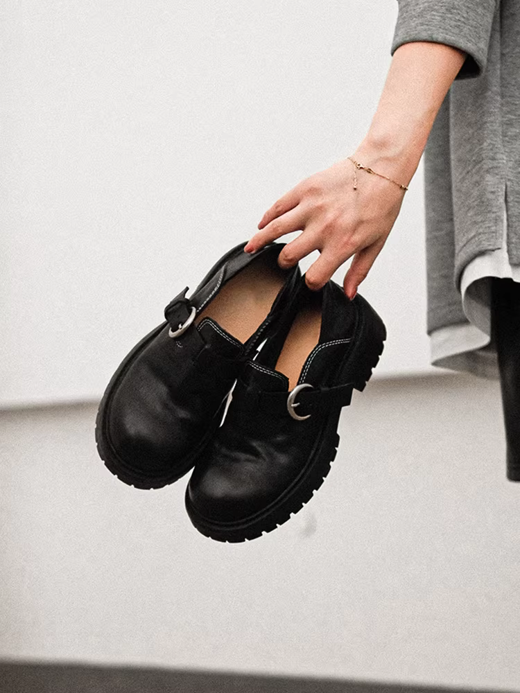 Phiên bản da cừu ~ Giày lười tăng chiều cao đế dày đa năng dành cho nữ, da thật cổ điển, mũi giày lớn, kiểu lười, gót dày, giày da nhỏ cắt sâu