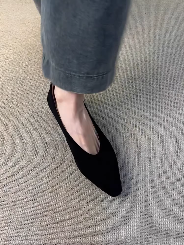 Phiên bản da cừu ~ Giày lười đơn giản bằng da mờ dành cho nữ, kiểu Pháp mũi vuông nông, gót dày cổ điển, kiểu giày bà ngoại
