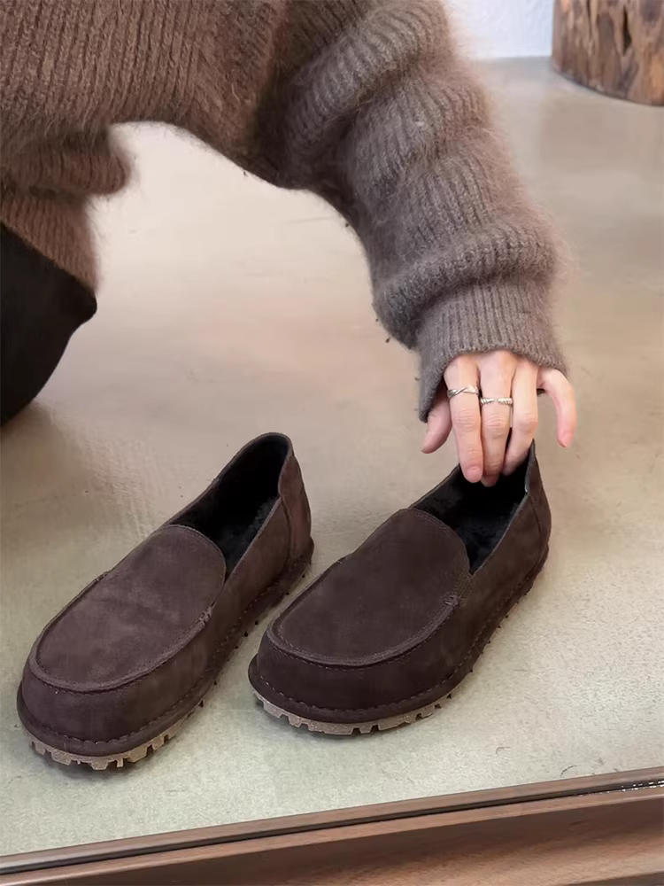 Phiên bản da cừu ~ Giày lười da lộn phong cách cổ điển tối giản dành cho nữ, giày bệt kiểu dáng độc đáo, giày đơn giản đa năng.