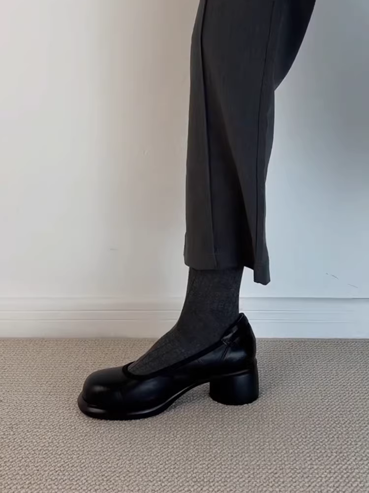 Phiên bản da cừu ~ Giày nữ Mary Jane da thật đế dày mang lại cảm giác thoải mái, giày cao gót đơn giản, đa năng, dễ mang.