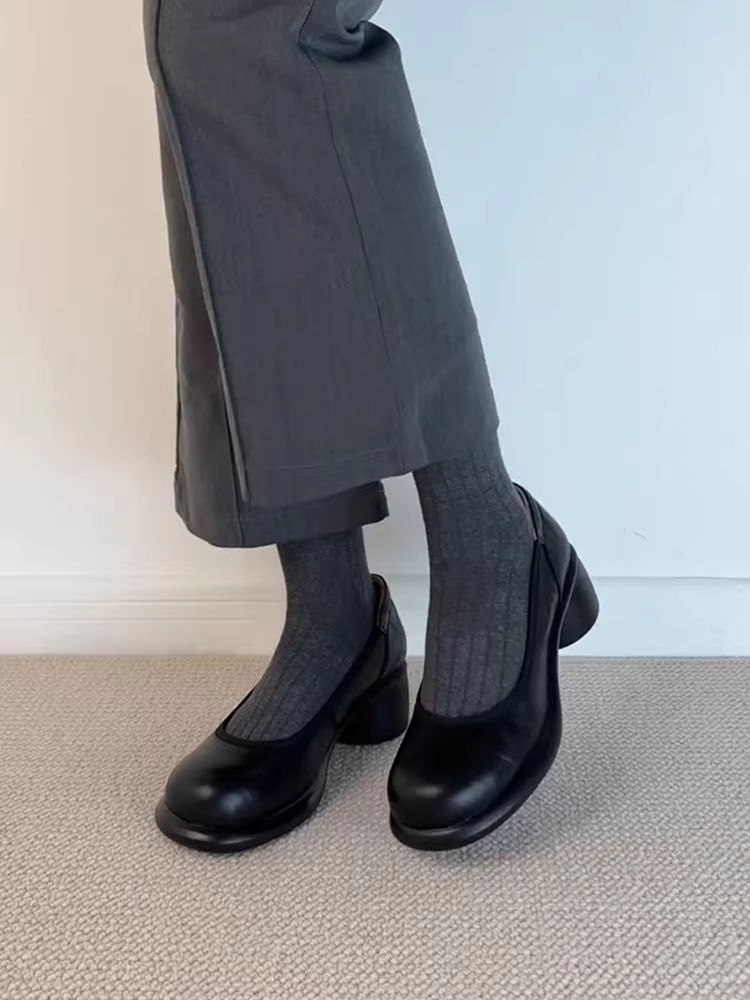 Phiên bản da cừu ~ Giày nữ Mary Jane da thật đế dày mang lại cảm giác thoải mái, giày cao gót đơn giản, đa năng, dễ mang.