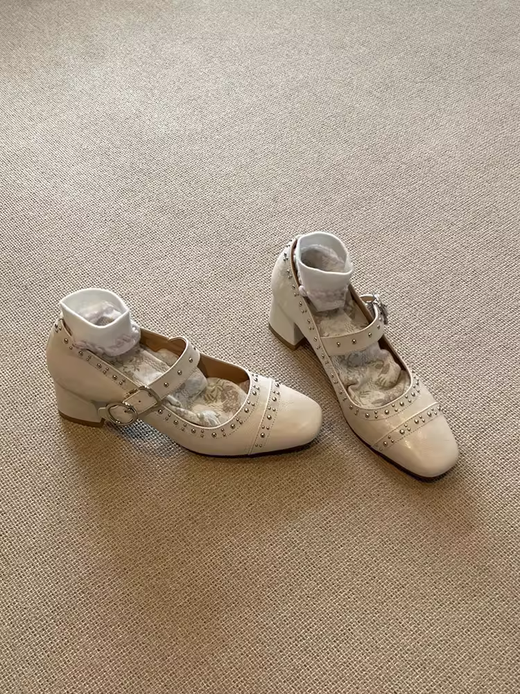 Phiên bản da cừu ~ Giày đế thấp có dây đeo đơn đa năng kiểu Pháp dành cho nữ, giày Mary Jane cổ điển có gót dày bằng da thật