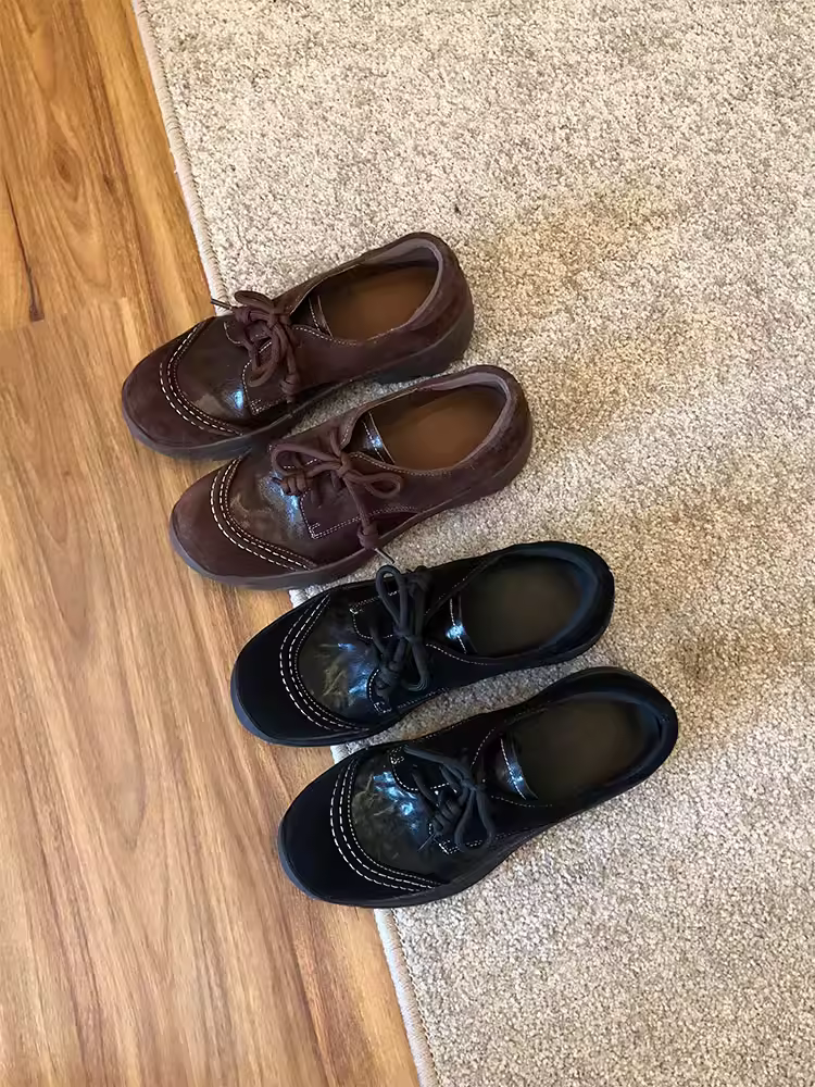 Phiên bản da cừu ~ Giày da thật cổ điển, kiểu dáng sâu, đế dày, đi làm, dành cho nữ, chất liệu da thật, phối da, kiểu dáng thoải mái, hợp thời trang