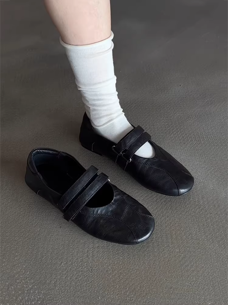 Phiên bản da cừu ~ Giày Mary Jane hoang dã và giản dị dành cho nữ, da lộn, miệng nông, da thật, thoải mái khi đi làm, giày thường ngày