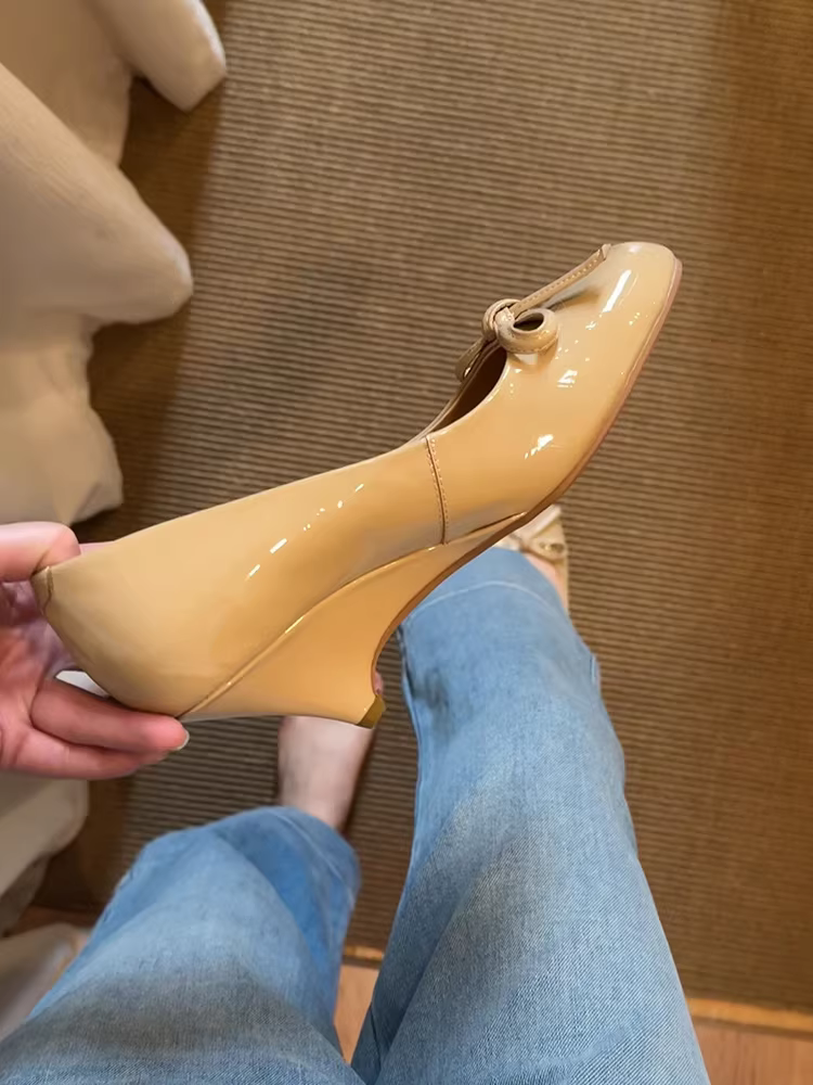 Phiên bản da cừu ~ Giày lười mũi tròn có nơ bằng da sáng chế của Pháp dành cho nữ, nhẹ nhàng và thoải mái, giày dạ hội miệng nông dành cho nữ.