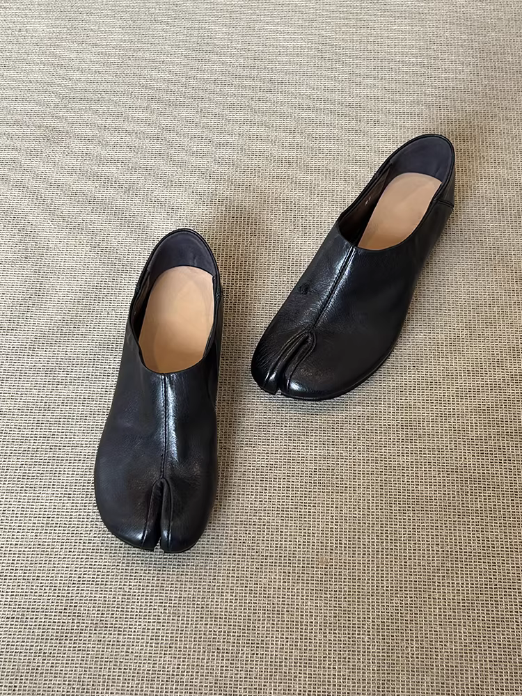 Phiên bản da cừu ~ Giày da thật xỏ ngón dành cho nữ, giày đế thấp da xước phong cách cổ điển, giày da nhỏ thời trang độc đáo.