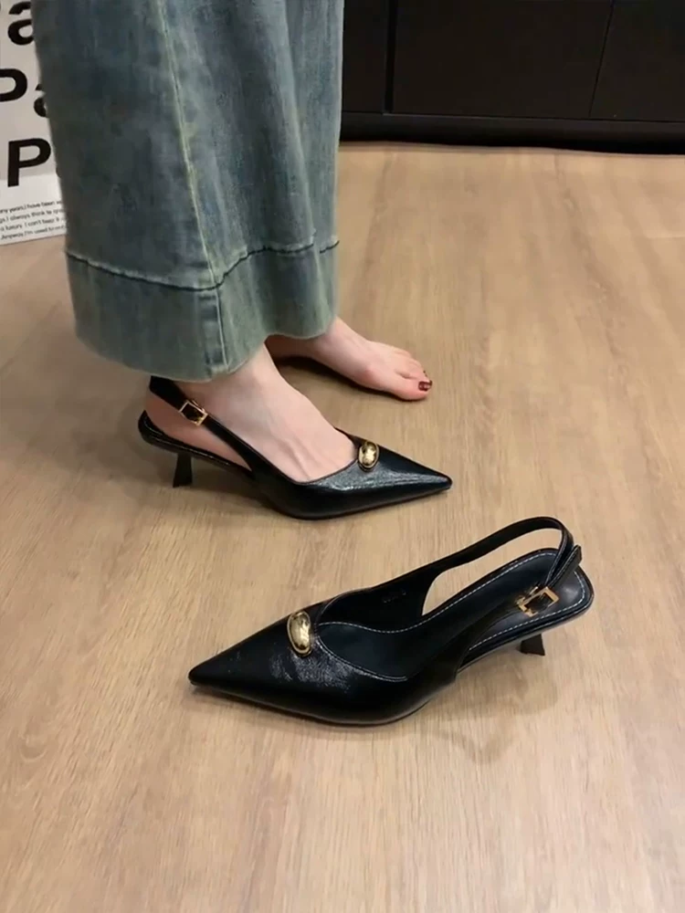 Phiên bản da cừu~ Giày cao gót thời trang và đa năng dành cho nữ, dép da thật kiểu dáng xỏ ngón và quai sau, thích hợp đi ngoài trời.