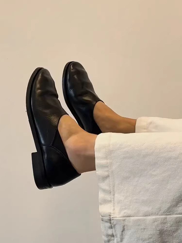 Phiên bản da cừu ~ Giày lười da thật tối giản kiểu retro dành cho nữ, phong cách nghệ thuật đa năng, giày da đế thấp độc đáo, hợp thời trang.