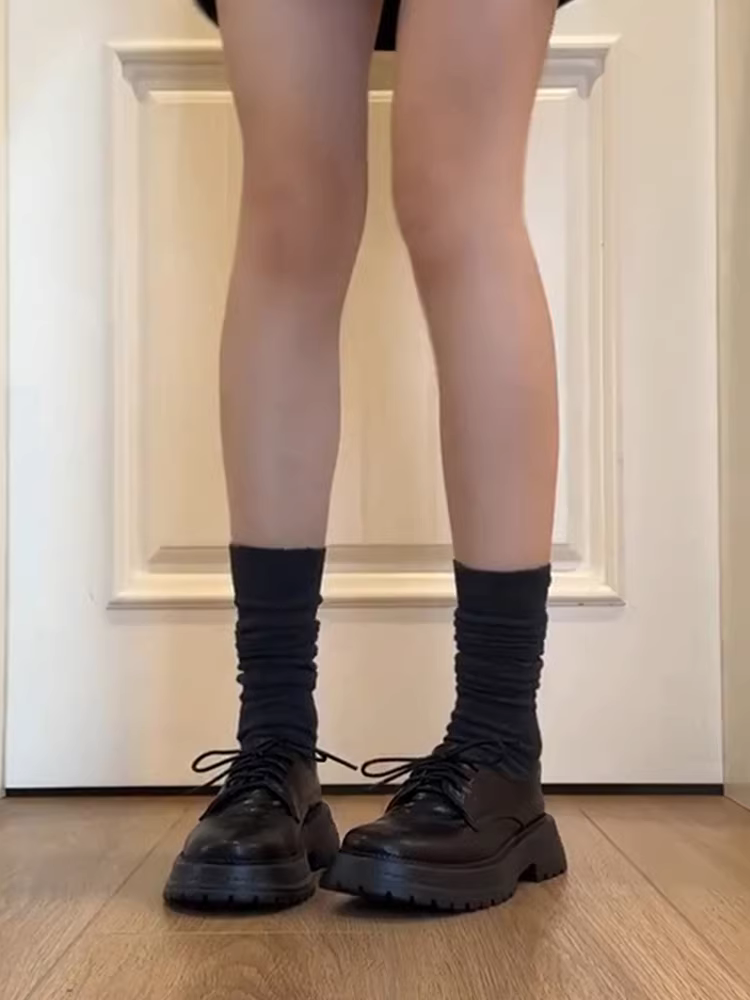 Phiên bản da cừu ~ Giày da nữ phong cách Anh quốc, đế dày, buộc dây, kiểu dáng cổ điển, da thật, đa năng