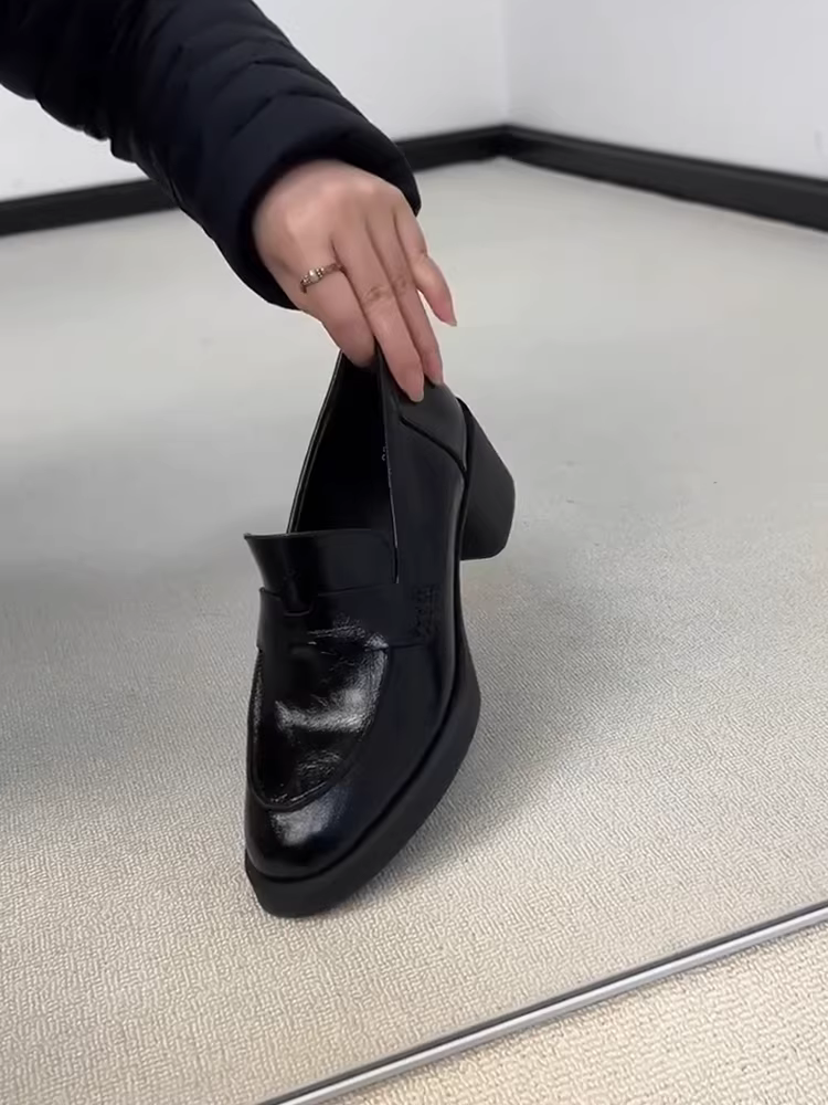 Phiên bản da cừu ~ Giày lười đế dày phong cách Anh quốc bằng da thật tối giản dành cho nữ, giày da nhỏ mũi tròn đa năng, kiểu dáng dễ mang