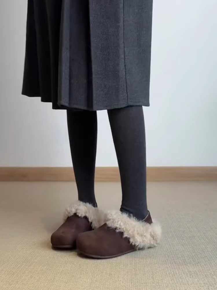 Phiên bản da cừu ~ Giày Birkenstock hai chiều, kiểu dáng cổ điển, chất liệu da lộn, đế dày, lót lông mềm mại, giày cotton thời trang, phong cách giản dị dành cho nữ.