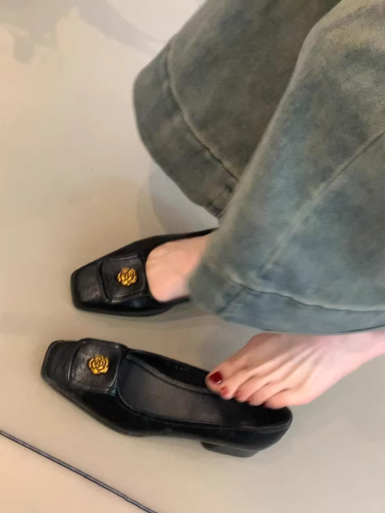 Phiên bản da cừu ~ Giày Mary Jane kiểu dáng đơn giản, kiểu dáng cổ điển, mũi vuông, chất liệu da, gót dày dành cho nữ