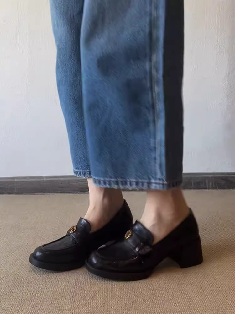 Giày lười nữ da thật kiểu Anh, đế xuồng, chất liệu da cừu xếp ly, kiểu dáng cổ điển, giày đồng phục JK