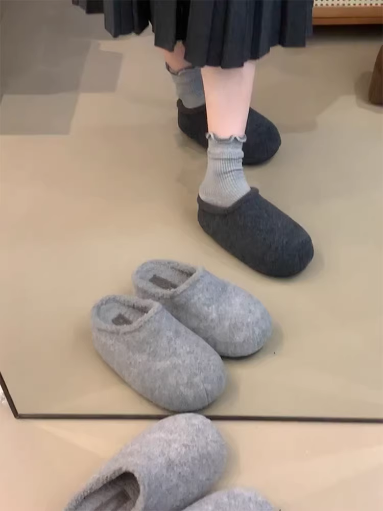 Phiên bản da cừu ~ Giày Birkenstock đế dày lông thú thời trang mùa thu đông dành cho nữ, giày lười kiểu lười đi kèm lông cừu để mặc ngoài trời, giày mũi kín đa năng.