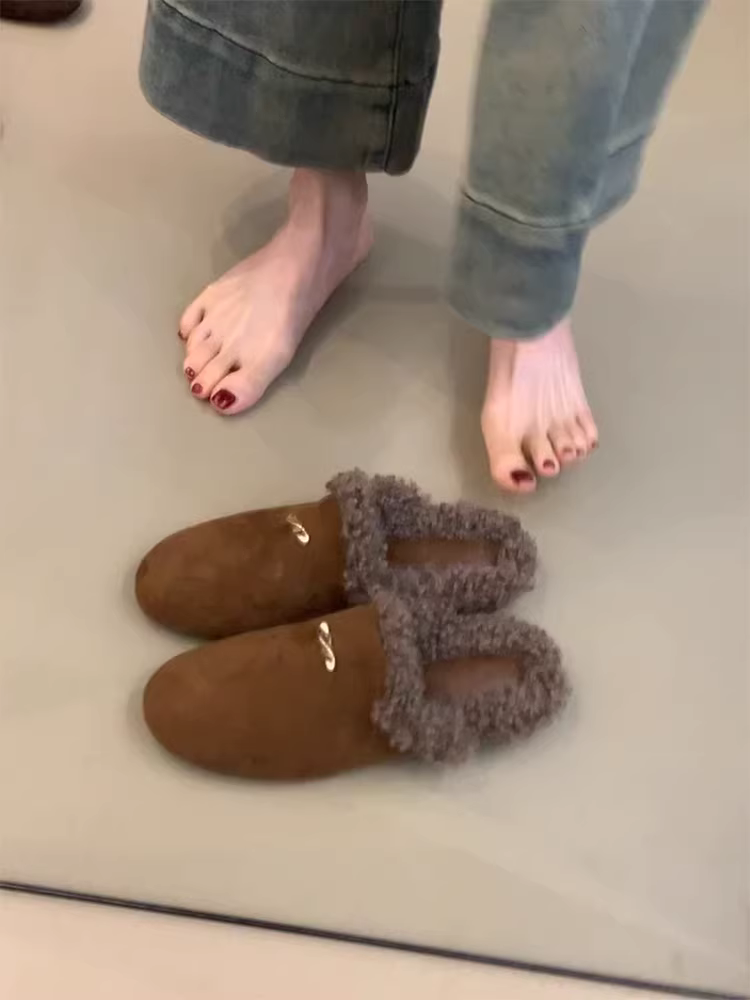 Phiên bản da cừu ~ Giày Birkenstock kiểu lười dành cho nữ, kiểu dáng mới bằng da lộn cổ điển, giày lông ấm áp và thời trang mùa thu đông