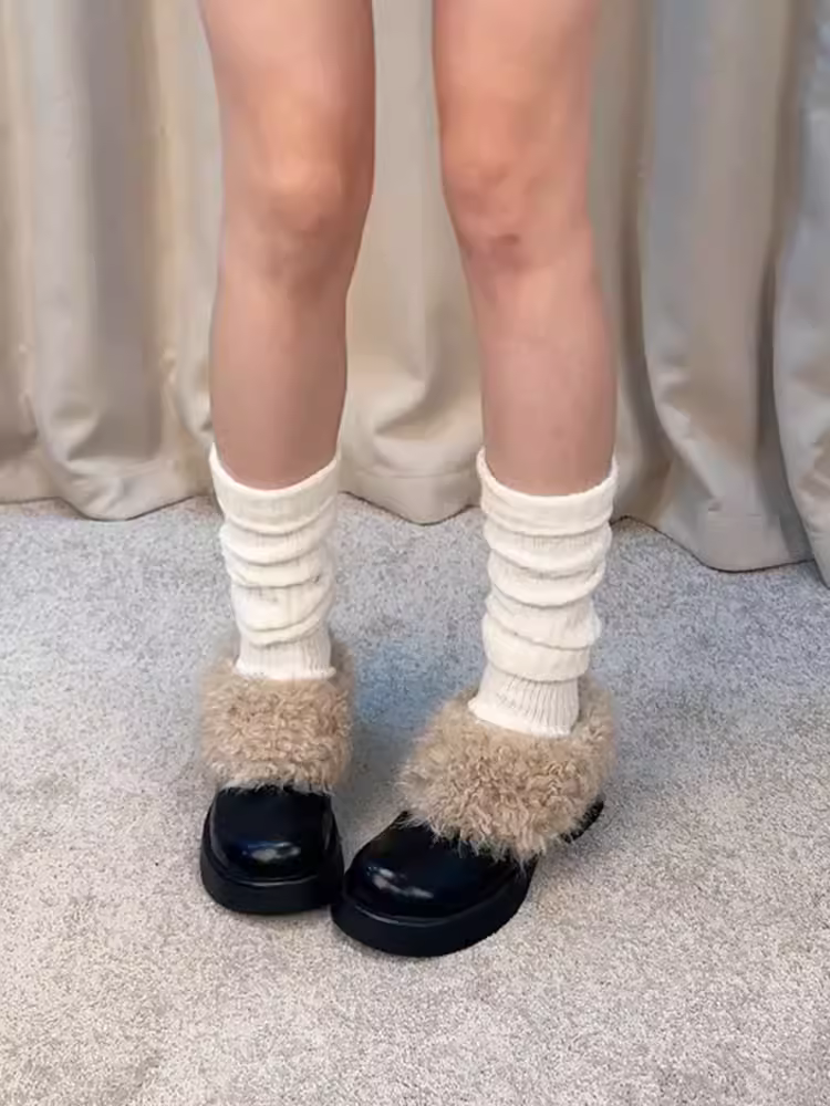Phiên bản da cừu ~ Giày lười đế dày lông thú thời trang dành cho phụ nữ nhỏ nhắn, giày lười đa năng kiểu cổ điển bằng da thật đơn giản
