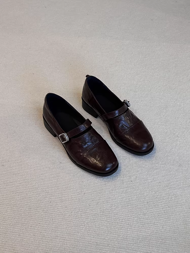 Phiên bản da cừu ~ Giày lười Mary Jane kiểu cổ điển đế mềm bằng da thật dành cho nữ, giày da nhỏ có quai đơn bằng da thật đơn giản