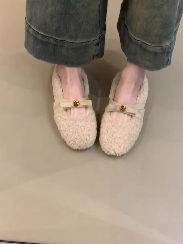 Phiên bản da cừu ~ Giày Mary Jane kiểu Pháp bằng len cừu mềm mại kiểu Pháp dành cho nữ, giày đế bằng tăng chiều cao kiểu cổ tích