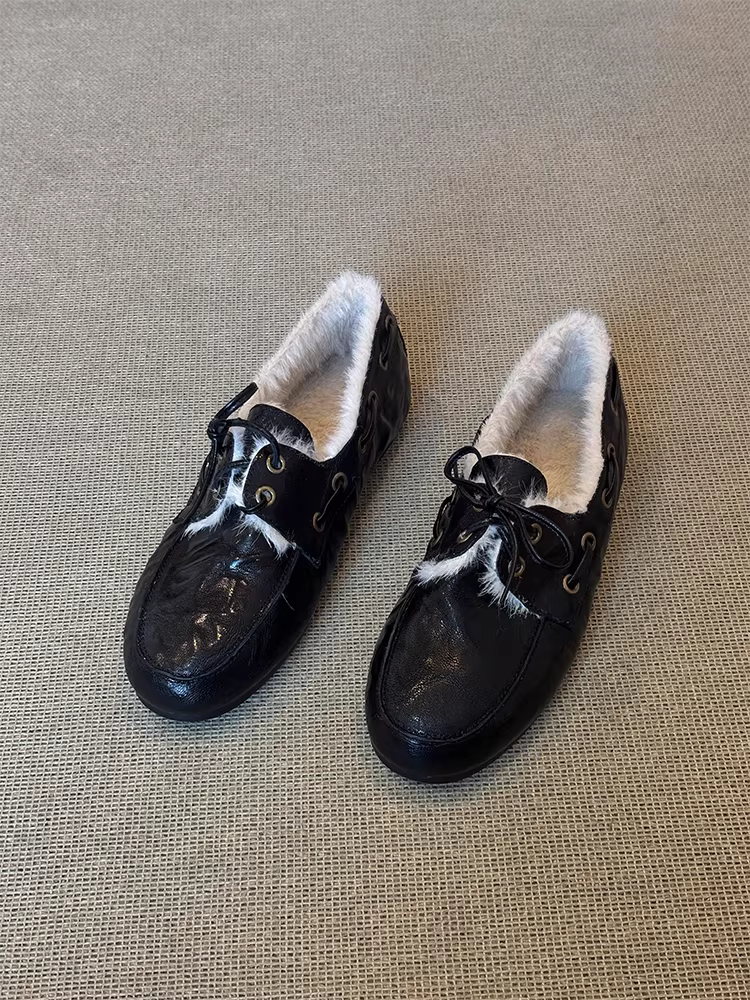 Phiên bản da cừu ~ Giày lười buộc dây nhẹ, giản dị, thoải mái, đế mềm dành cho nữ, da thật, thời trang cổ điển, giày da nhỏ kiểu slip-on