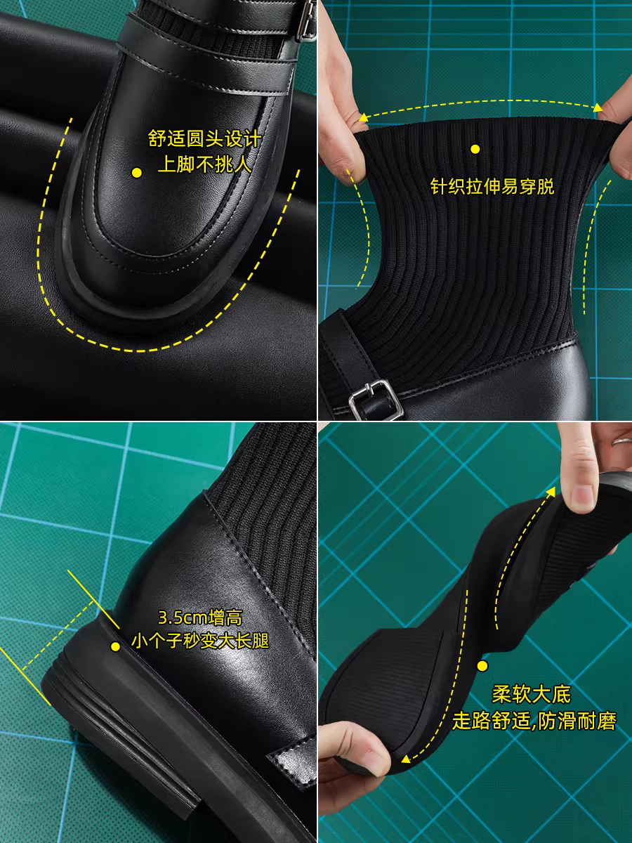 Giày bốt da thật dáng ôm cho nữ, bốt ngắn, bốt tất co giãn, bốt đế bằng, bốt tất mùa thu 2025, bốt Martin dáng ôm, kiểu dáng thời thượng.