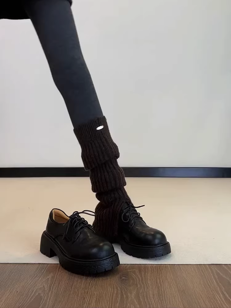 Phiên bản da cừu ~ Giày lười buộc dây bằng da thật phong cách Anh Quốc dành cho nữ, giày da đế dày đế dày mới thời trang đa năng