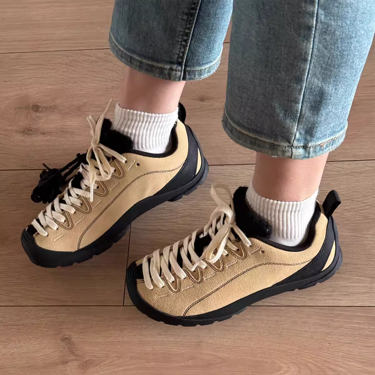 Phiên bản da cừu ~ Giày thể thao thông thường dành cho nữ đi bộ đường dài ngoài trời, đa năng, chống mài mòn, chống trượt, nhẹ, thoáng khí, giày cổ thấp hợp thời trang cho mọi mùa