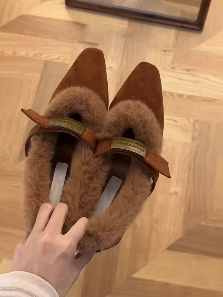 Phiên bản da cừu ~ Giày lười cổ điển dành cho nữ có lót lông thật, lông thỏ, lót lông mềm, giày đế dày ấm áp