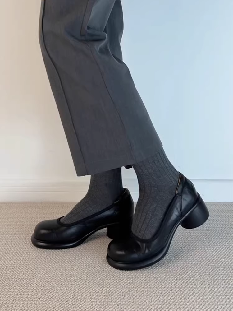 Phiên bản da cừu ~ Giày nữ Mary Jane da thật đế dày mang lại cảm giác thoải mái, giày cao gót đơn giản, đa năng, dễ mang.