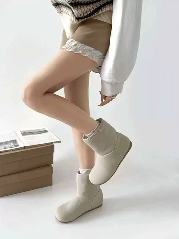 Phiên bản da bò~ Giày Birkenstock, giày đi tuyết đa năng bằng da thật kiểu cổ điển dành cho nữ, giày ngắn lót lông, giày lông dày dặn dễ thương và độc đáo.