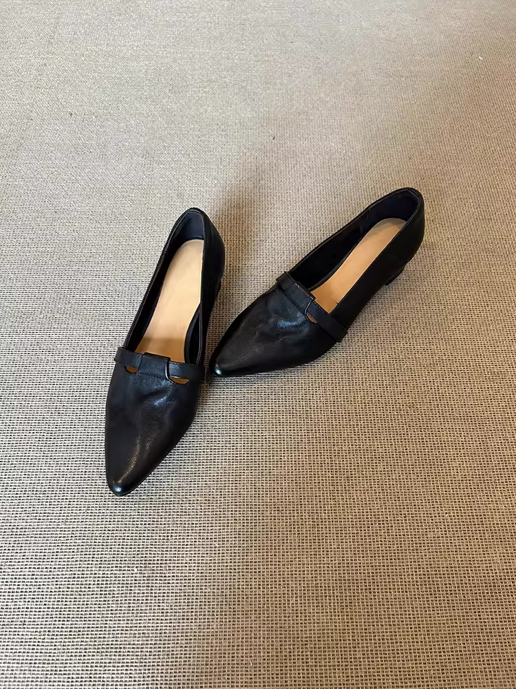 Phiên bản da cừu ~ Giày bà ngoại mũi nhọn miệng nông dành cho nữ, giày da đế dày kiểu cổ điển, giày da đế dày kiểu cổ điển, giày đi làm đa năng.