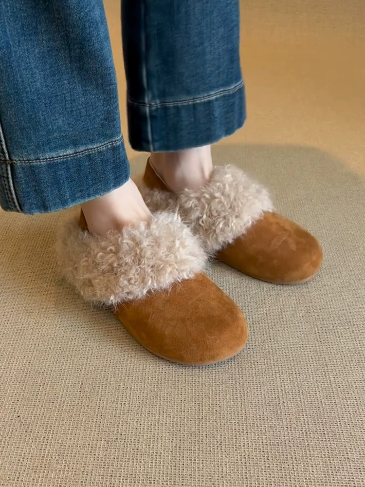 Phiên bản da cừu ~ Giày Birkenstock có thể mang hai chiều, tăng chiều cao, lót lông cừu, giữ ấm dành cho nữ, kiểu dáng thời trang thoải mái, giày lười lông mềm mại