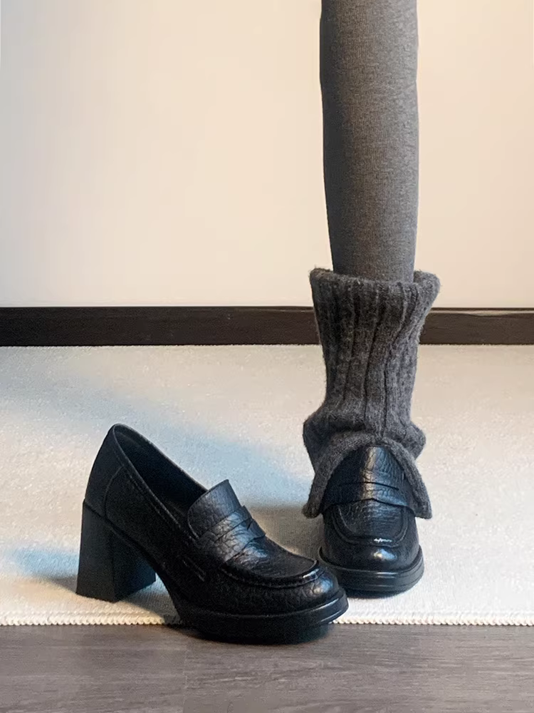 Phiên bản da cừu ~ Giày cao gót đi làm đa năng kiểu Pháp dành cho nữ, giày lười da thật tối giản kiểu slip-on, giày da nhỏ thanh lịch.
