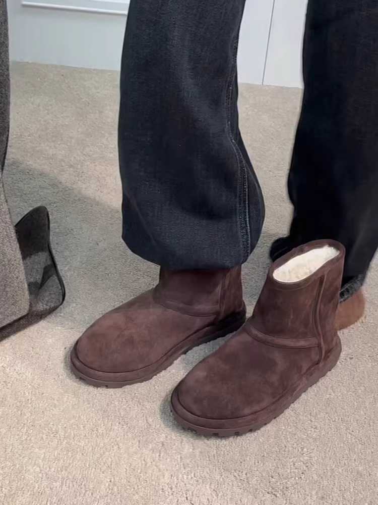 Phiên bản da cừu ~ Giày bốt đi tuyết đế dày Melard cổ điển dành cho nữ, giày bốt cotton ấm áp lót lông cừu, giày bốt ngắn mũi tròn bằng da thật