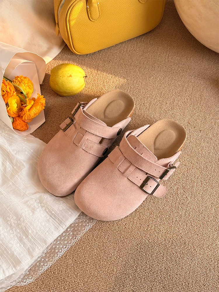 Phiên bản da cừu ~ Giày Birkenstock đế dày tăng chiều cao mùa hè dành cho nữ, kiểu dáng cổ điển có thể mang hai chiều, chất liệu da thật, giày mũi tròn, mũi kín.