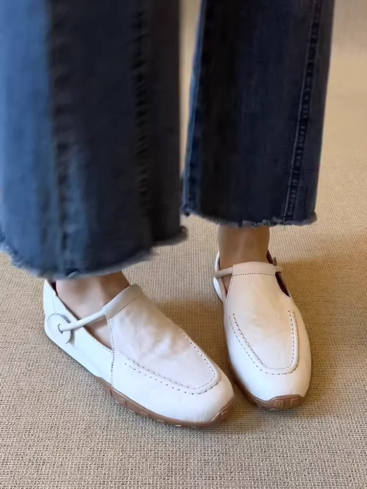 Phiên bản da cừu ~ giày da nữ đế mềm thoải mái, phong cách Anh, kiểu lười có khóa dán, giày Mary Jane đi làm